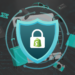 The header image for the blog post Shopify Dropshipping Fraud Prevention, containing a shield icon with a lock overlay that contains the logo of Shopify, set in a dark background with shopping icons