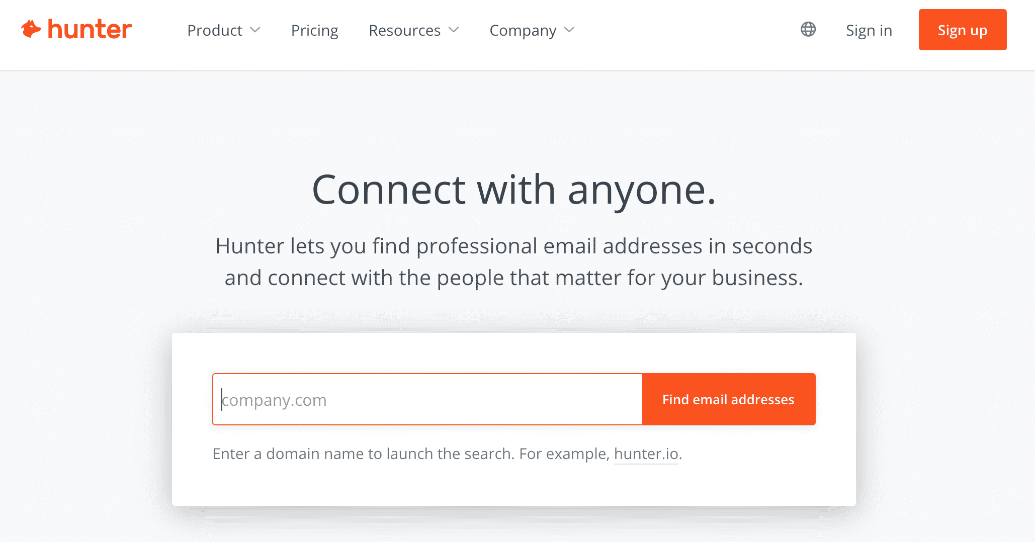 Hunter.io homepage