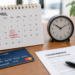 Stock photo of an April desk calendar with the 15th circled and labeled “Chargeback Deadline,” next to an analog clock, a credit card, and a “Chargeback Dispute & Resolution” document with a pen.